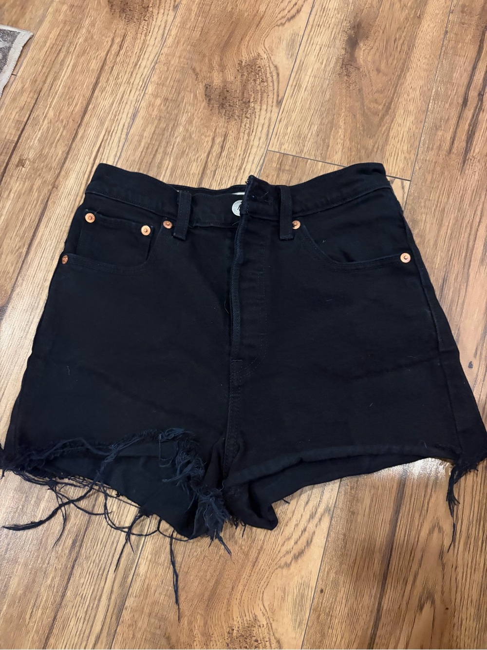 Levi's Black High-Rise Distressed Denim Shorts